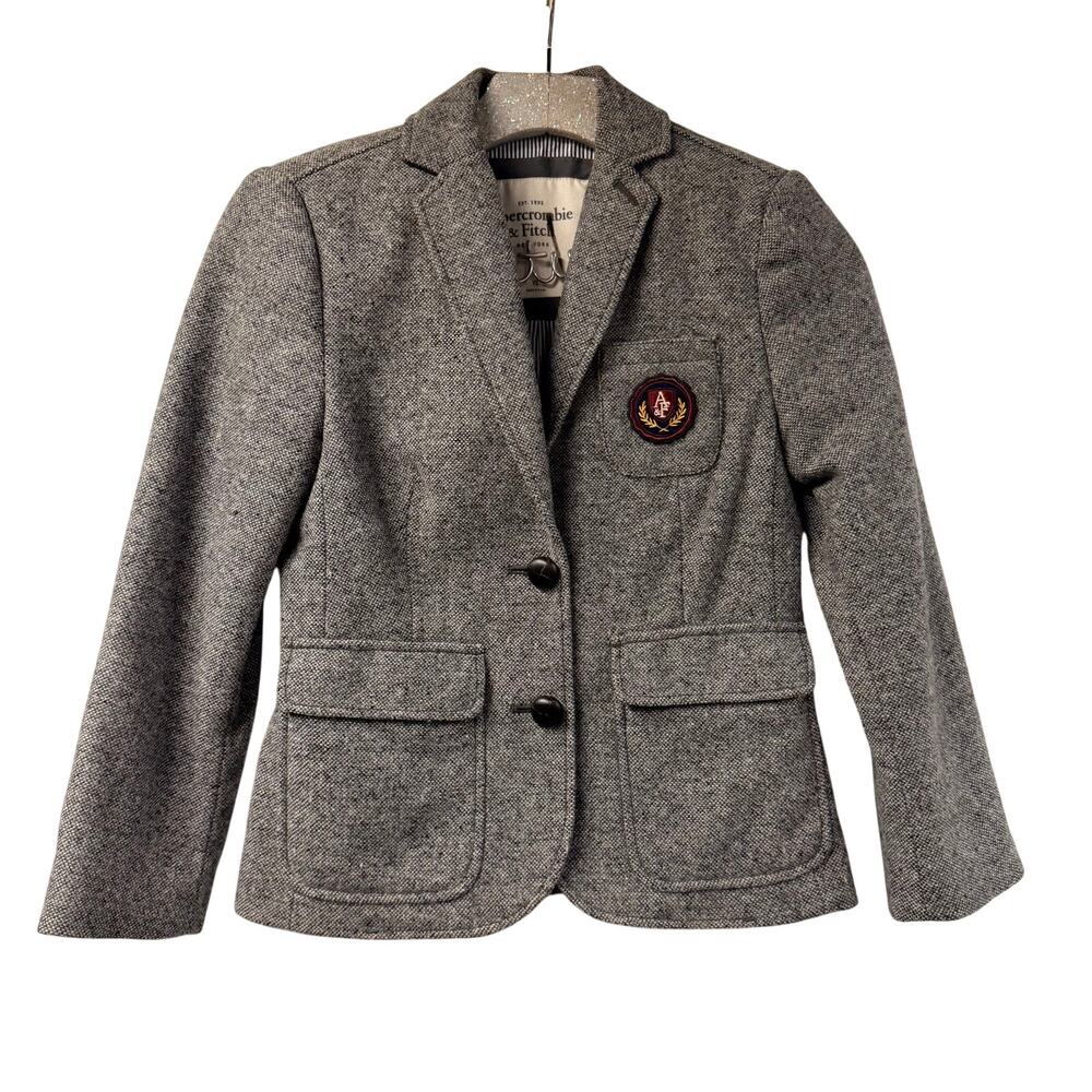 Abercrombie & Fitch New York Fitted Blazer XS Gray Tweed Crest Single Button